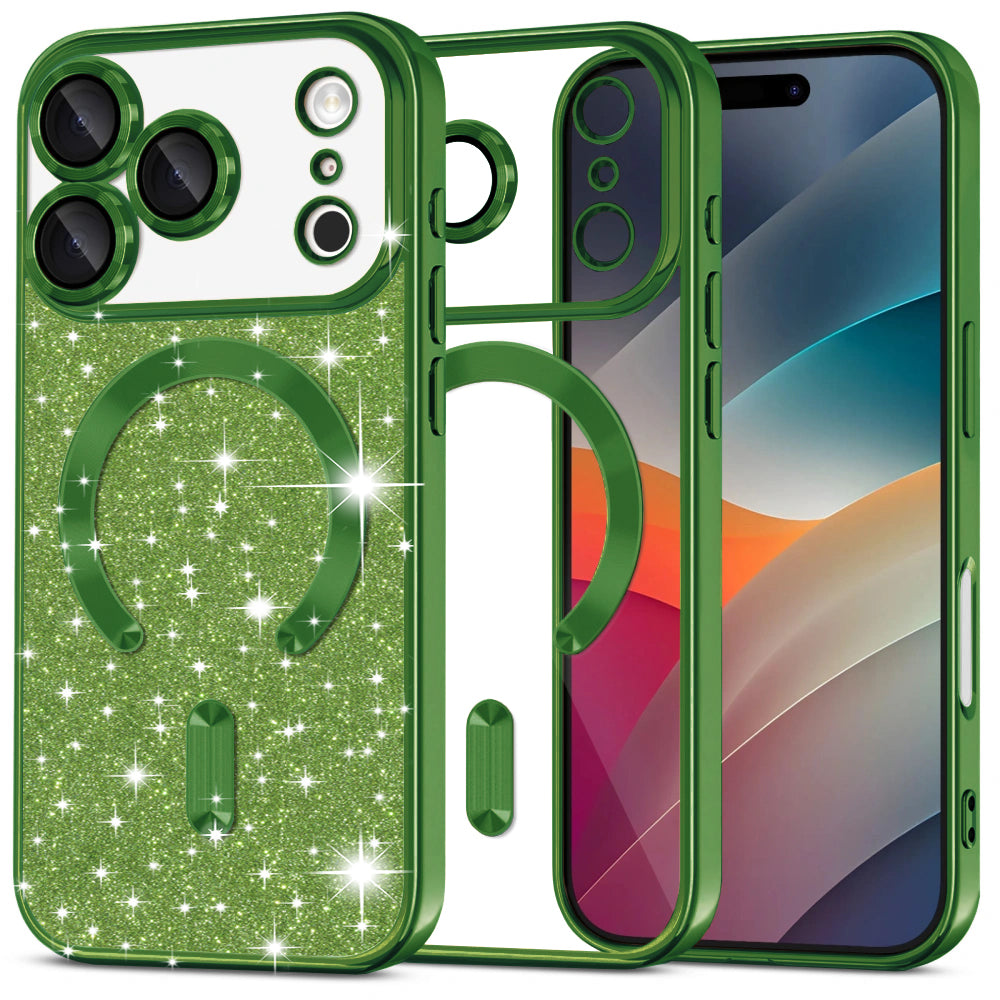 MagSafe Case for Apple iPhone 17 Pro, Techsuit, Luxury Glitter, Dark Green