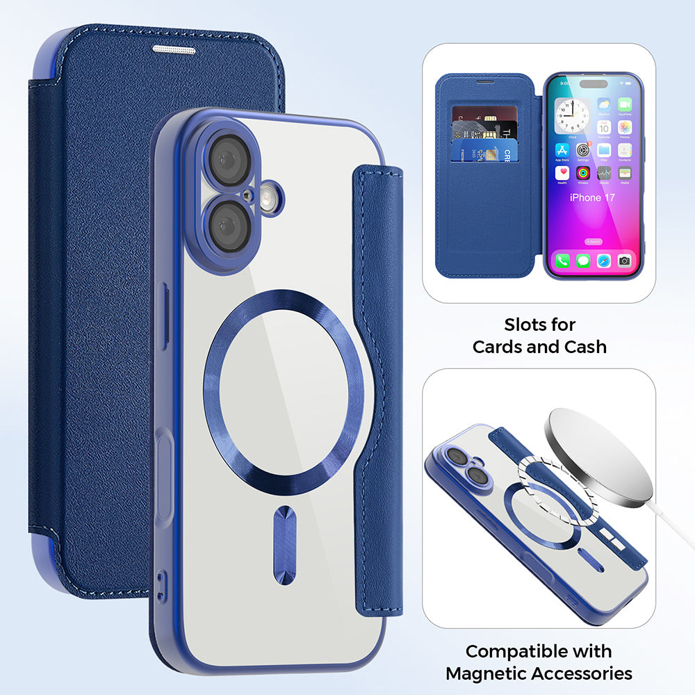 MagSafe Case for Apple iPhone 17, Techsuit, SmartMag Book, Blue