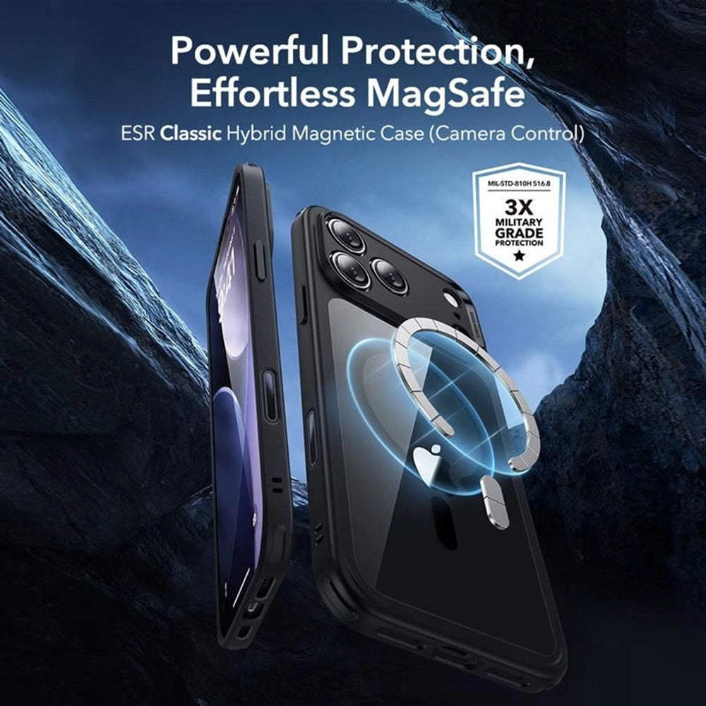 MagSafe-kuori Apple iPhone 18 Pro / 17 Pro:lle, ESR, Classic Hybrid näytönsuojalla, Musta läpinäkyvä