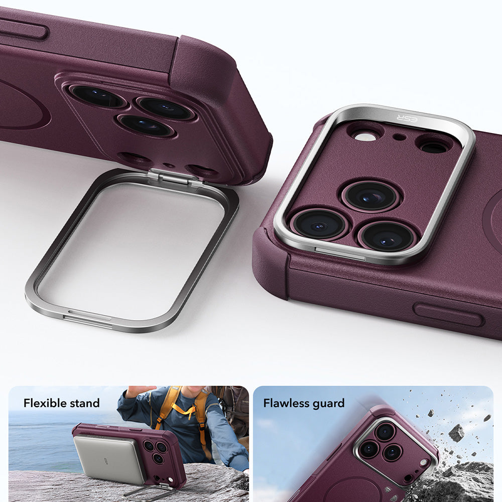 MagSafe Case for Apple iPhone 18 Pro / 17 Pro, ESR, Cyber Armor Kickstand, Dark Satin Burgundy