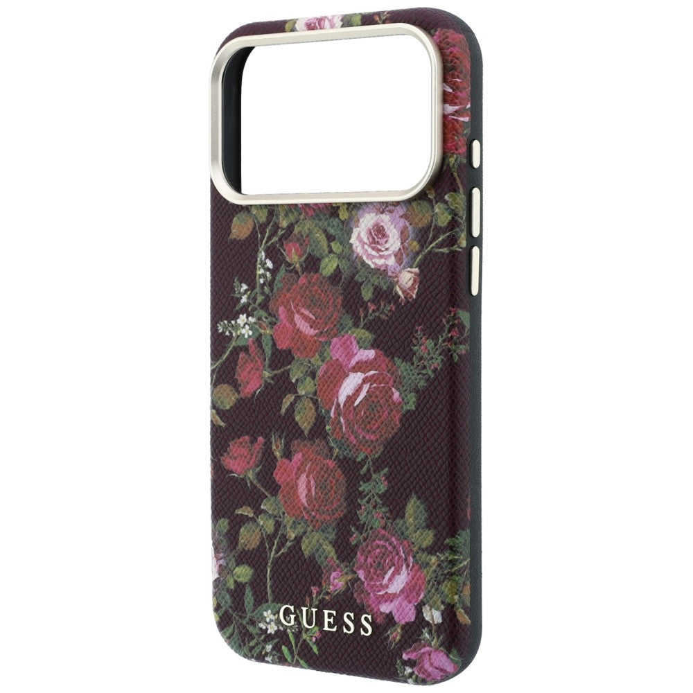 MagSafe-kuori Apple iPhone 18 Pro / 17 Pro -puhelimelle, Guess, Blossom Roses Print, viininpunainen