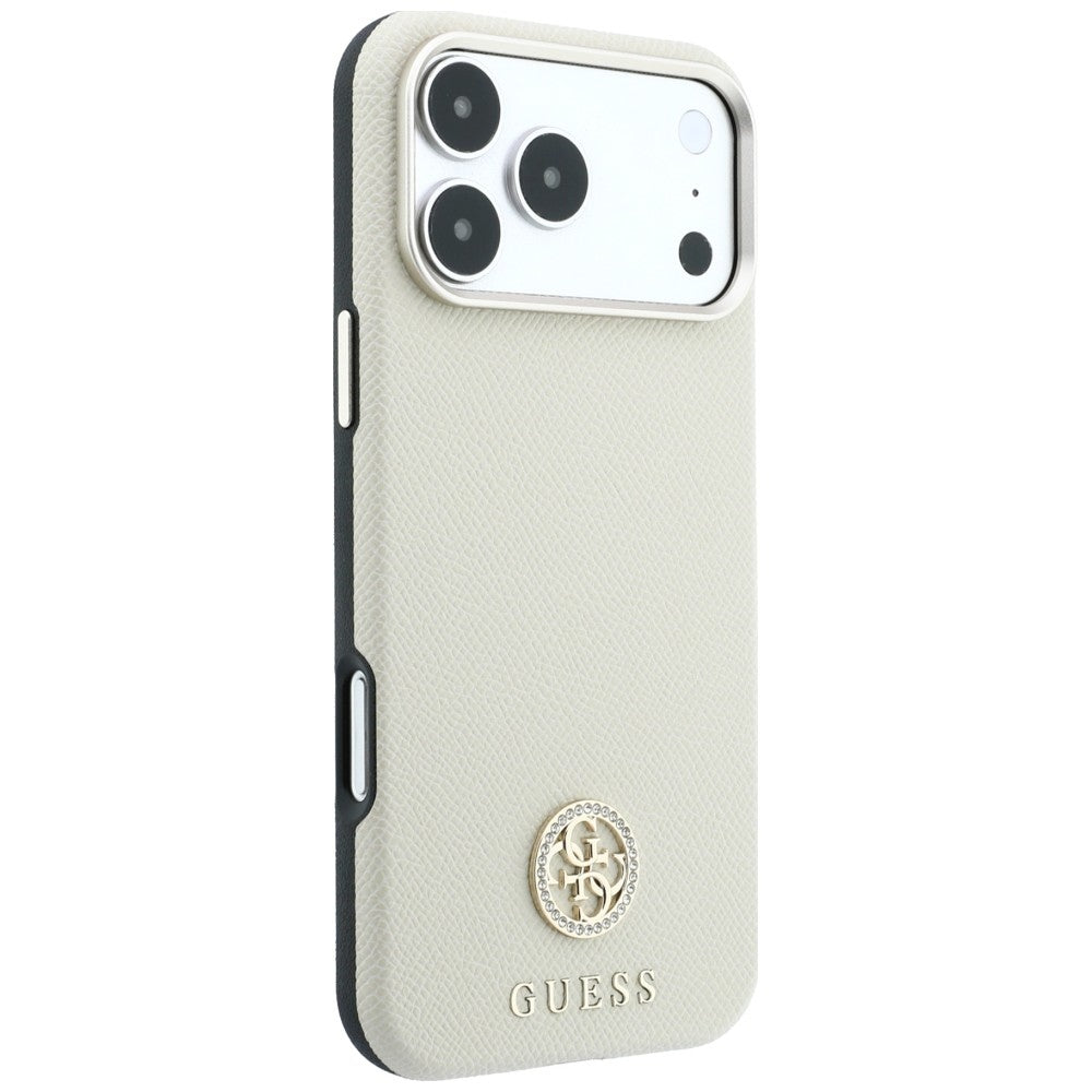 MagSafe Case for Apple iPhone 18 Pro / 17 Pro, Guess, Grained Round Strass Logo, Beige
