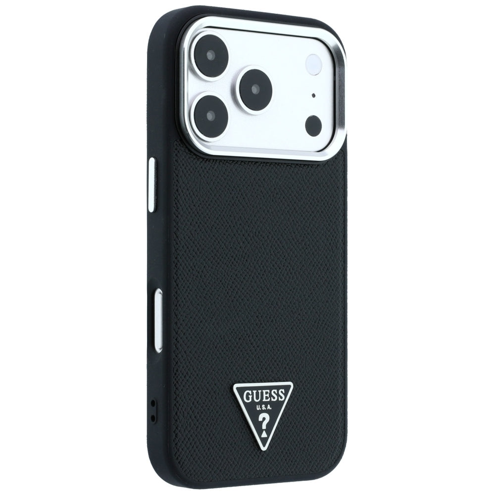 MagSafe-kuori Apple iPhone 18 Pro / 17 Pro:lle, Guess, Karkeapintainen kolmion logo, Musta