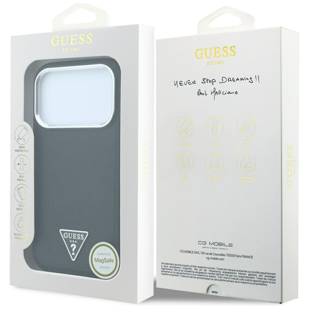 MagSafe-kuori Apple iPhone 18 Pro / 17 Pro:lle, Guess, Karkeapintainen kolmion logo, Musta