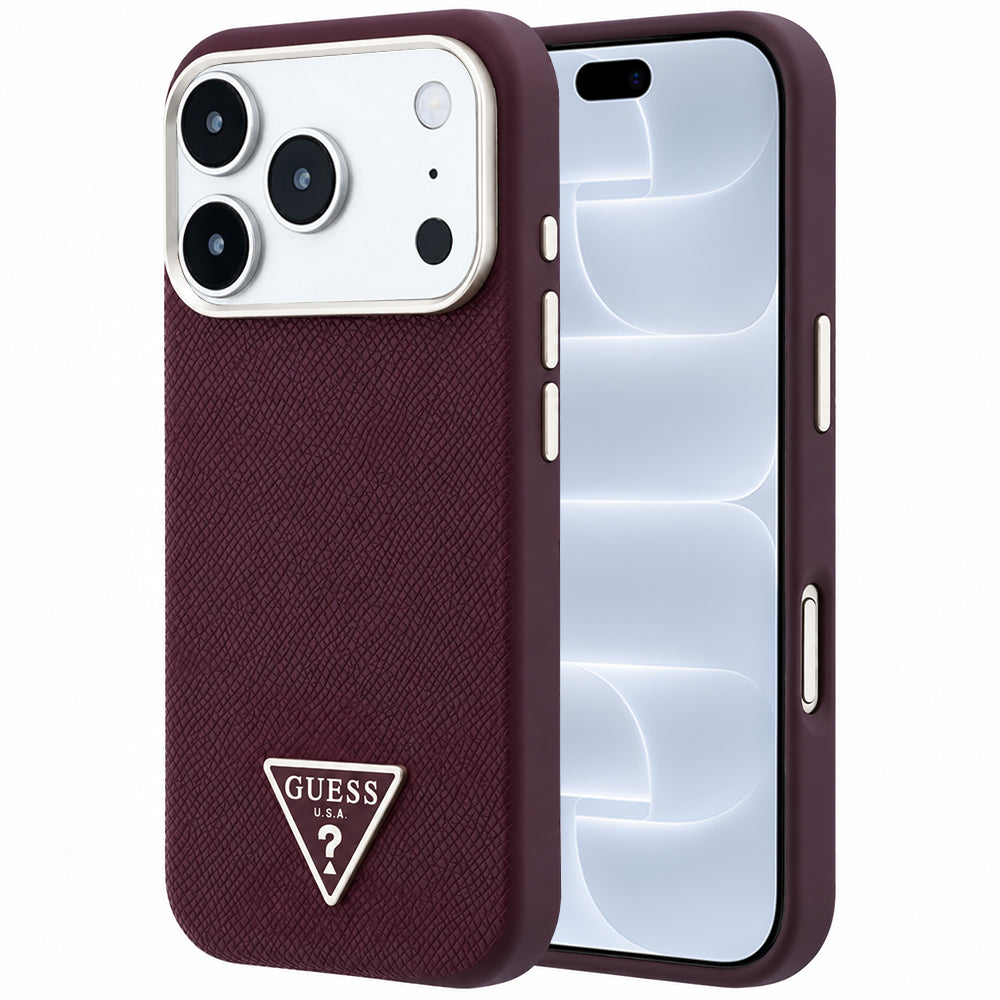 MagSafe Case for Apple iPhone 18 Pro / 17 Pro, Guess, Grained Triangle Logo, Burgundy