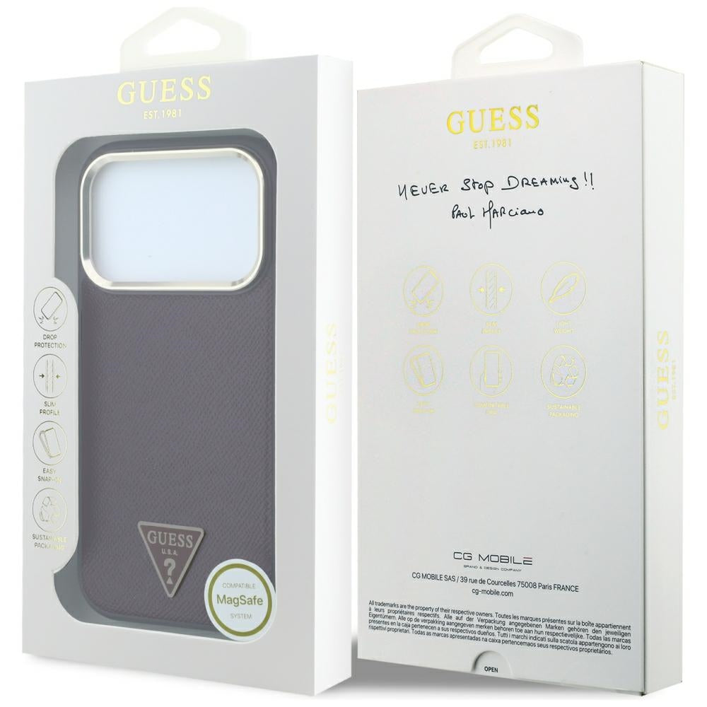 MagSafe Case for Apple iPhone 18 Pro / 17 Pro, Guess, Grained Triangle Logo, Burgundy
