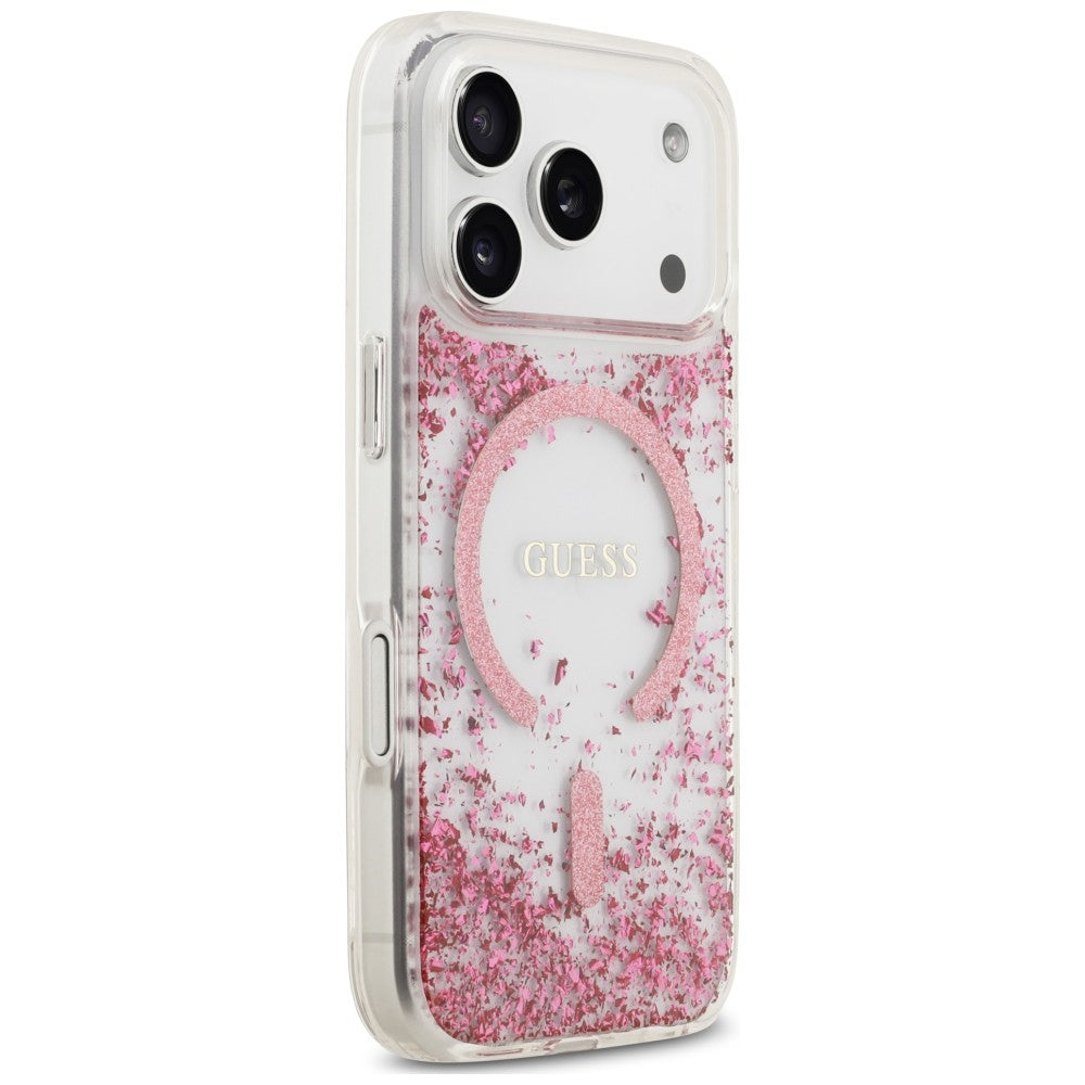 MagSafe-kuori Apple iPhone 18 Pro / 17 Pro:lle, Guess, hartsipohjainen kimallus, vaaleanpunainen