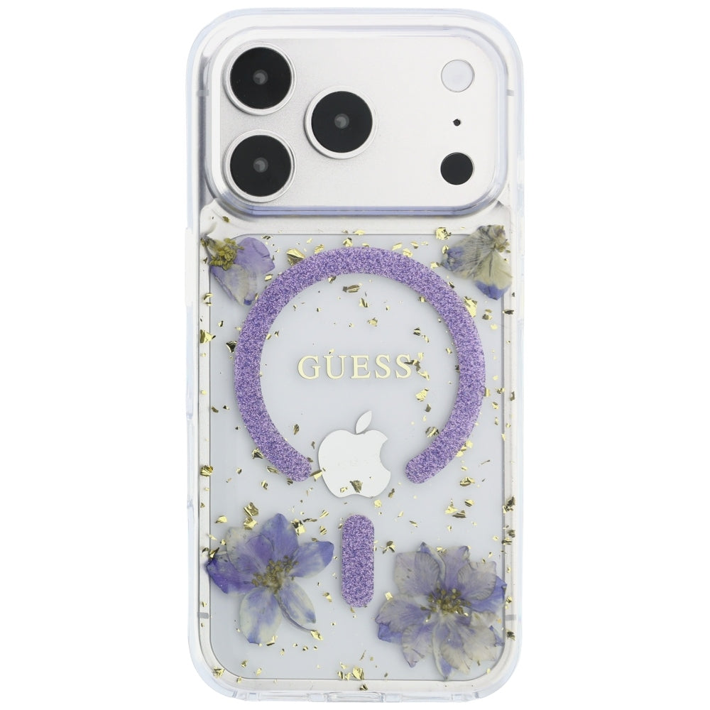 MagSafe-kuori Apple iPhone 18 Pro / 17 Pro:lle, Guess, hartsikukat ja kimallus, violetti