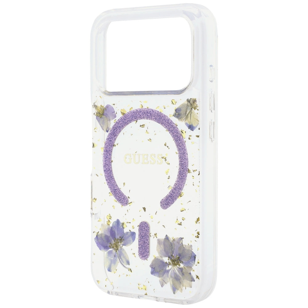 MagSafe-kuori Apple iPhone 18 Pro / 17 Pro:lle, Guess, hartsikukat ja kimallus, violetti