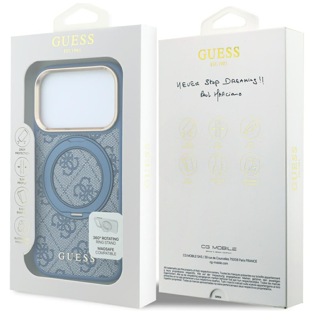 MagSafe-kuori Apple iPhone 18 Pro / 17 Pro:lle, Guess, Ring Stand 360 4G Classic Logo, Sininen