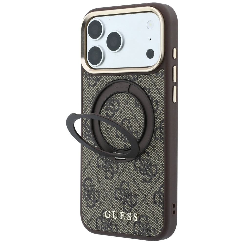 MagSafe-kuori Apple iPhone 18 Pro / 17 Pro:lle, Guess, Ring Stand 360 4G Classic Logo, Ruskea