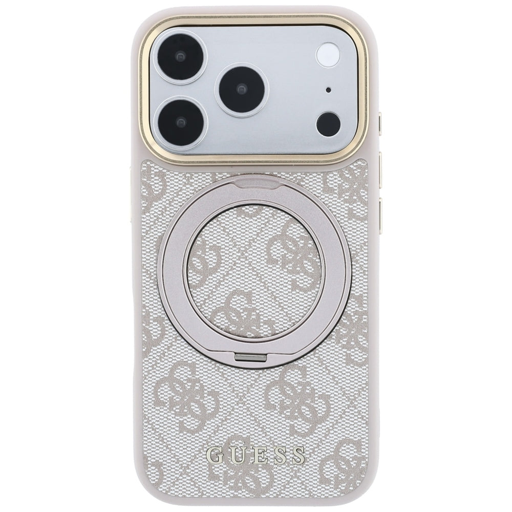 MagSafe-kuori Apple iPhone 18 Pro / 17 Pro:lle, Guess, Ring Stand 360 4G Classic Logo, Vaaleanpunainen