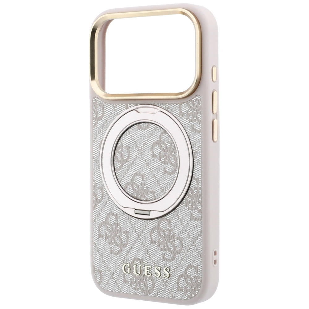 MagSafe-kuori Apple iPhone 18 Pro / 17 Pro:lle, Guess, Ring Stand 360 4G Classic Logo, Vaaleanpunainen