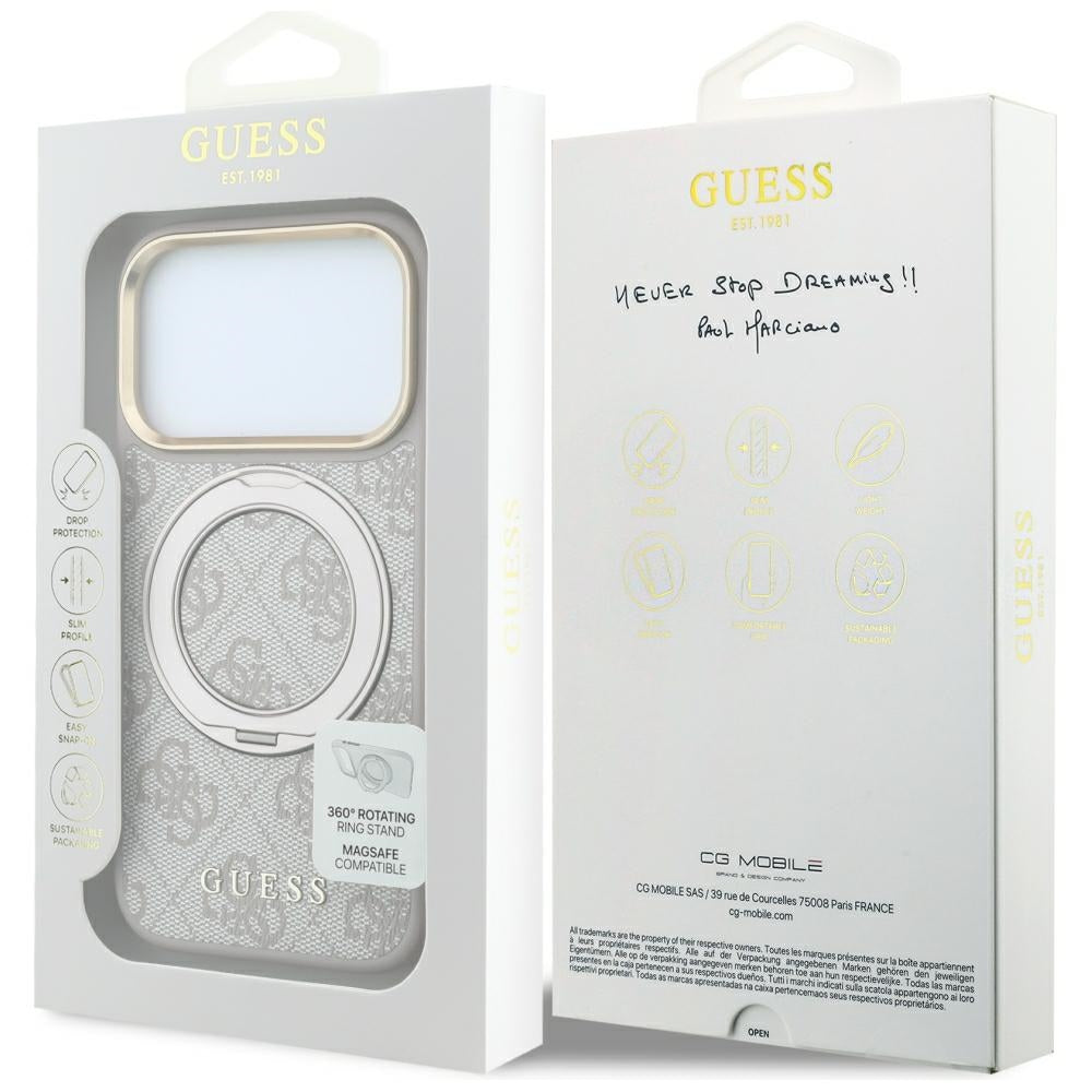 MagSafe-kuori Apple iPhone 18 Pro / 17 Pro:lle, Guess, Ring Stand 360 4G Classic Logo, Vaaleanpunainen