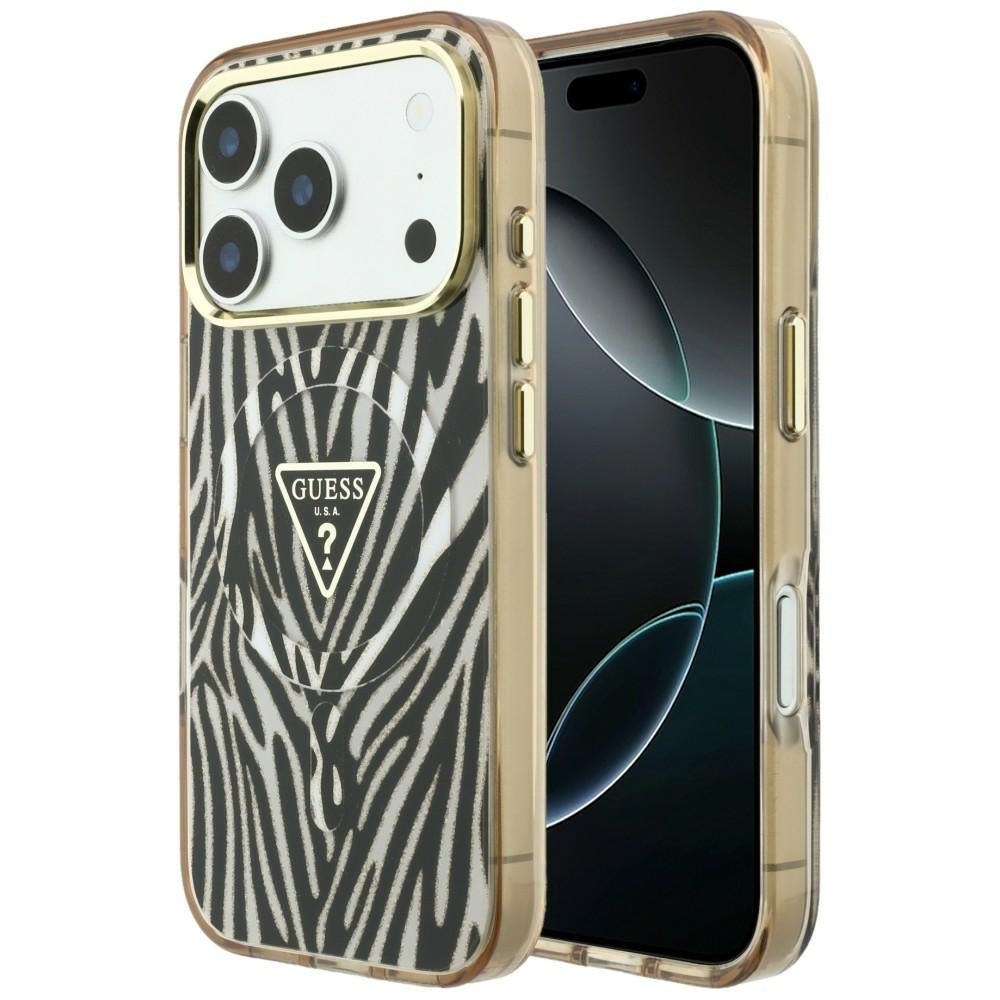 MagSafe-kuori Apple iPhone 18 Pro / 17 Pro:lle, Guess, Zebra Glitter Triangle Logo, Kultainen