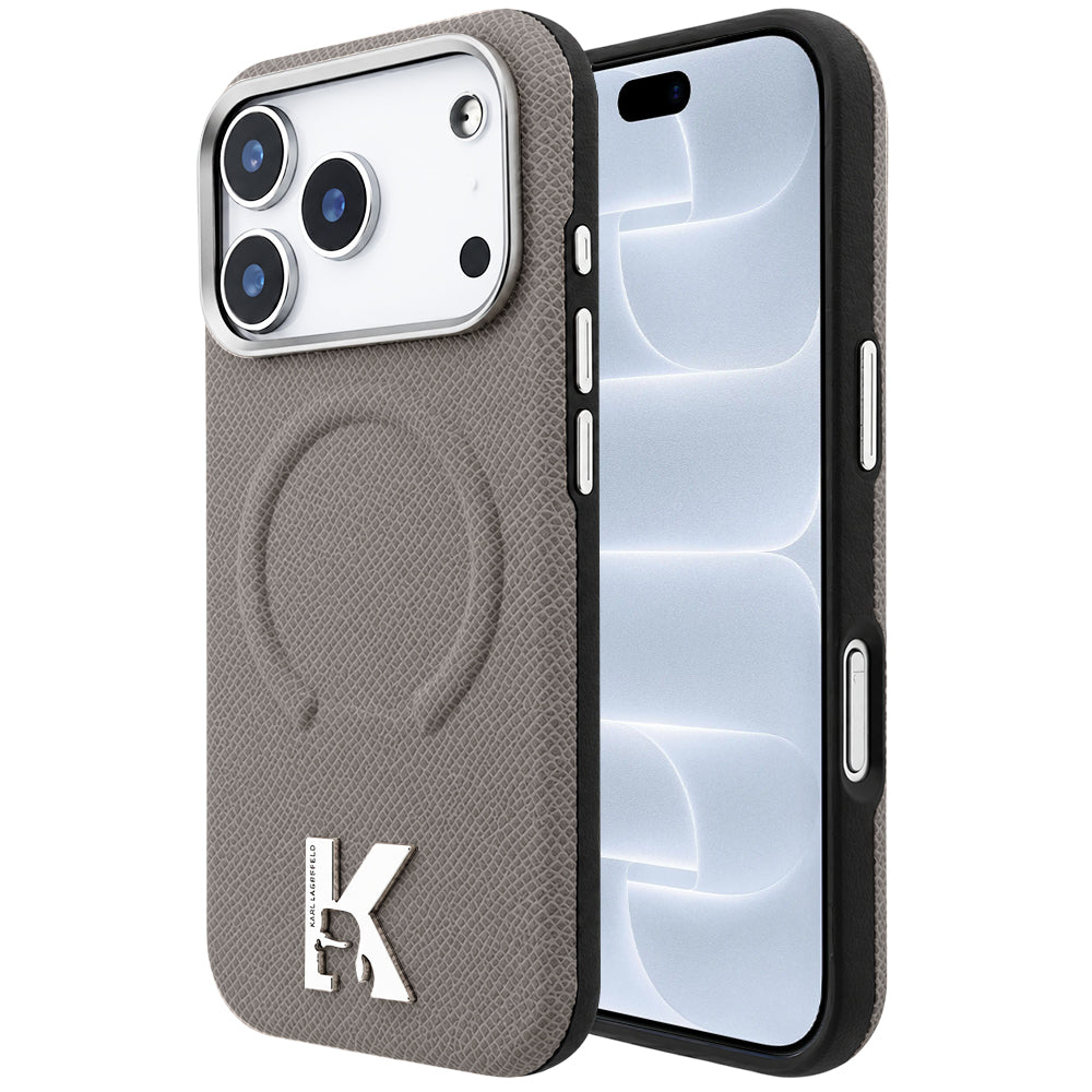 MagSafe-kuori Apple iPhone 18 Pro / 17 Pro:lle, Karl Lagerfeld, Karkeapintainen kohokuvioitu rengas, Beige