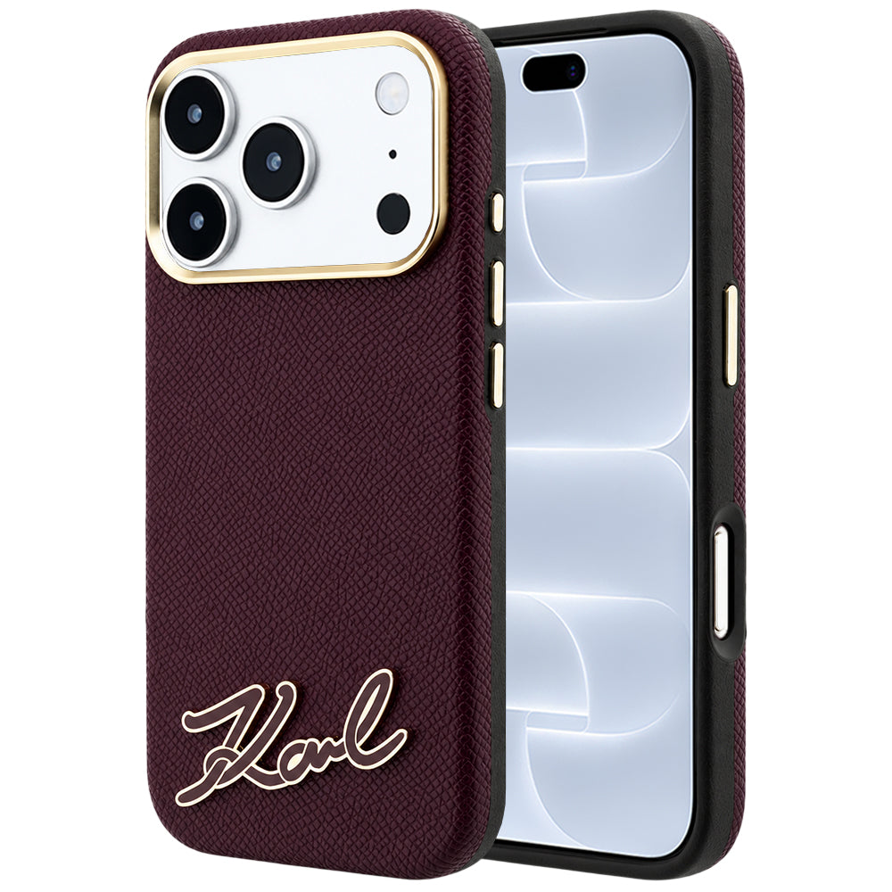 MagSafe Case for Apple iPhone 18 Pro / 17 Pro, Karl Lagerfeld, Grained Resin Sign Logo, Burgundy