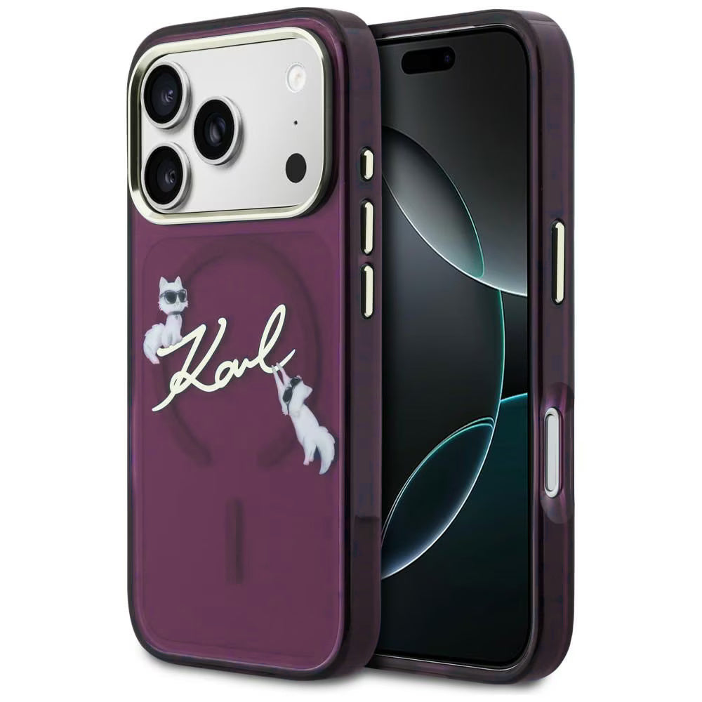 MagSafe-kuori Apple iPhone 18 Pro / 17 Pro:lle, Karl Lagerfeld, IML Choupette Karl Script Logo, Viininpunainen