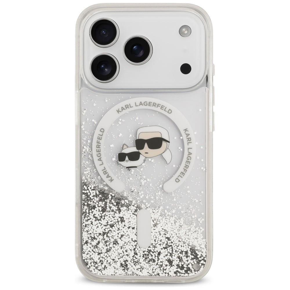 MagSafe-kuori Apple iPhone 18 Pro / 17 Pro:lle, Karl Lagerfeld, Liquid Glitter Karl & Choupette Head's, Läpinäkyvä