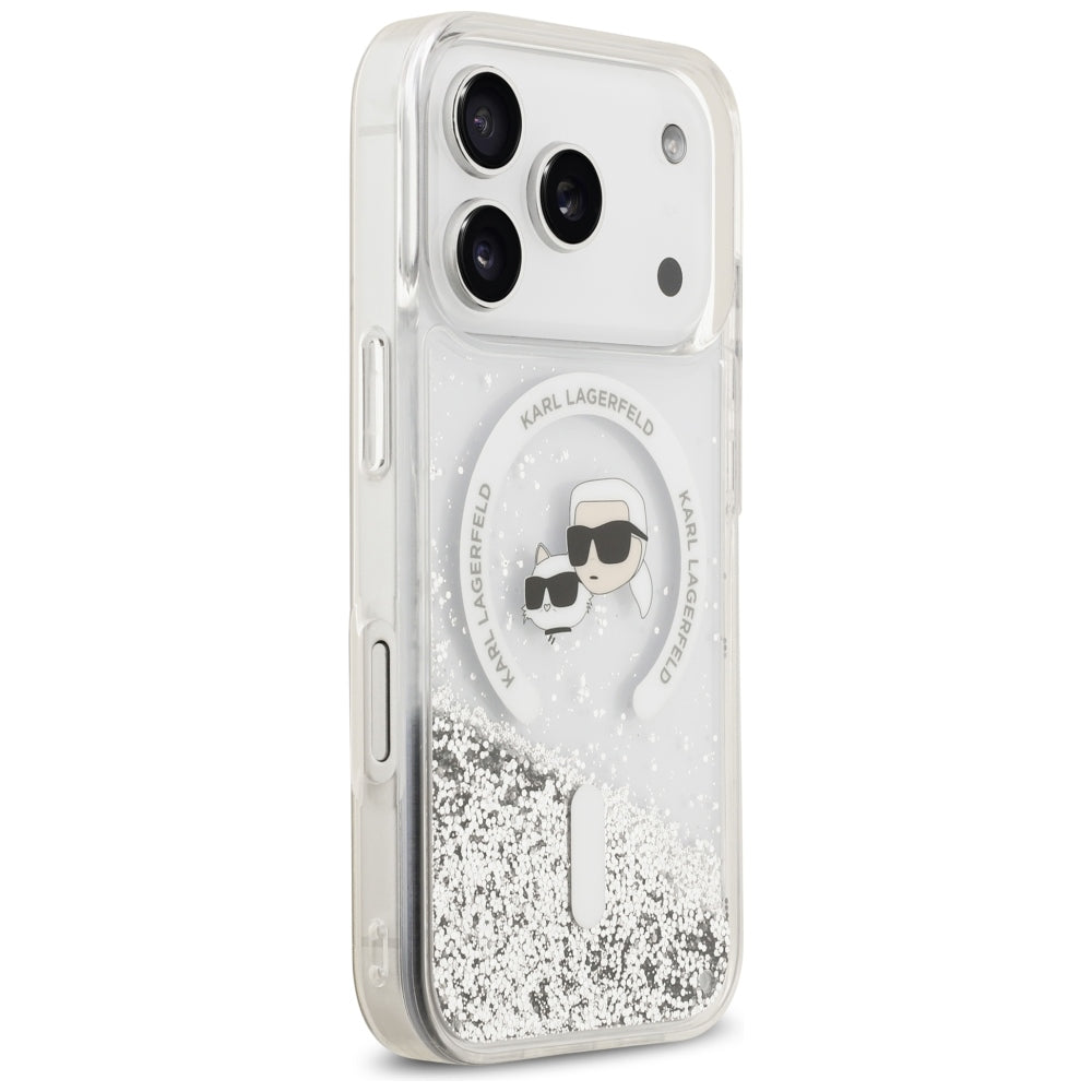 MagSafe-kuori Apple iPhone 18 Pro / 17 Pro:lle, Karl Lagerfeld, Liquid Glitter Karl & Choupette Head's, Läpinäkyvä