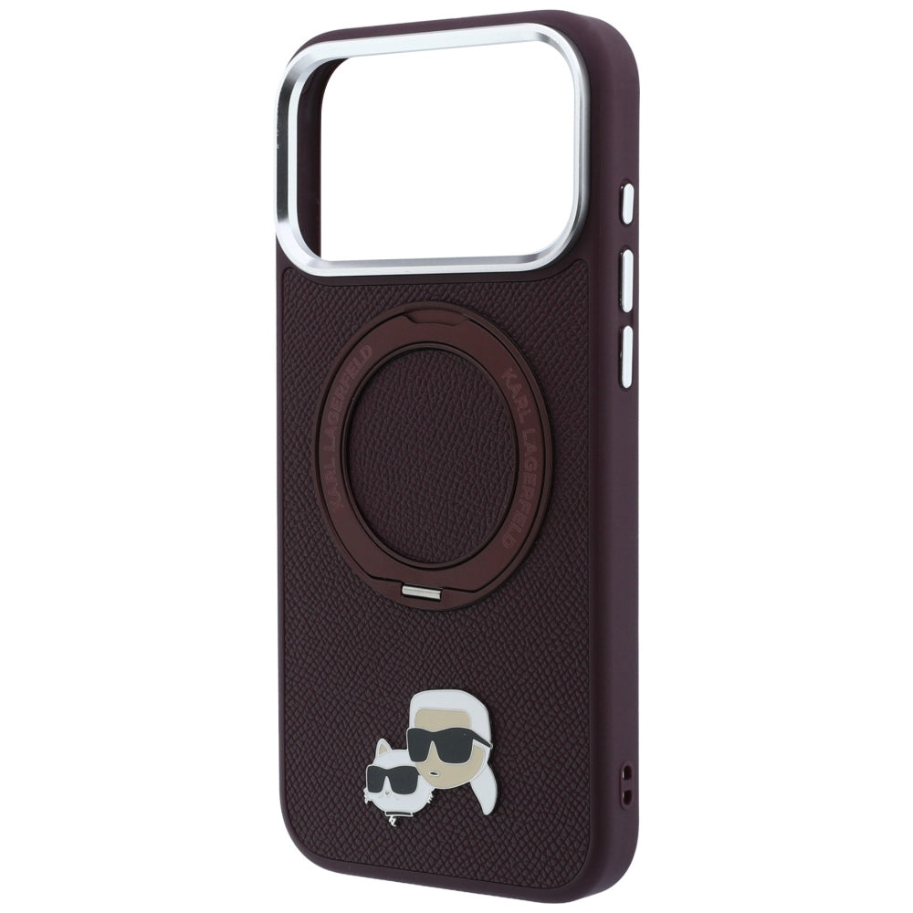 MagSafe-kuori Apple iPhone 18 Pro / 17 Pro:lle, Karl Lagerfeld, Ring Stand 360 Karl & Choupette -pinssi, Viininpunainen