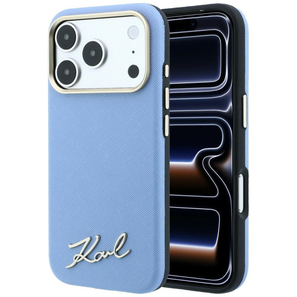 MagSafe-kuori Apple iPhone 18 Pro / 17 Pro:lle, Karl Lagerfeld, Saffiano Small Script Metal Logo, sininen