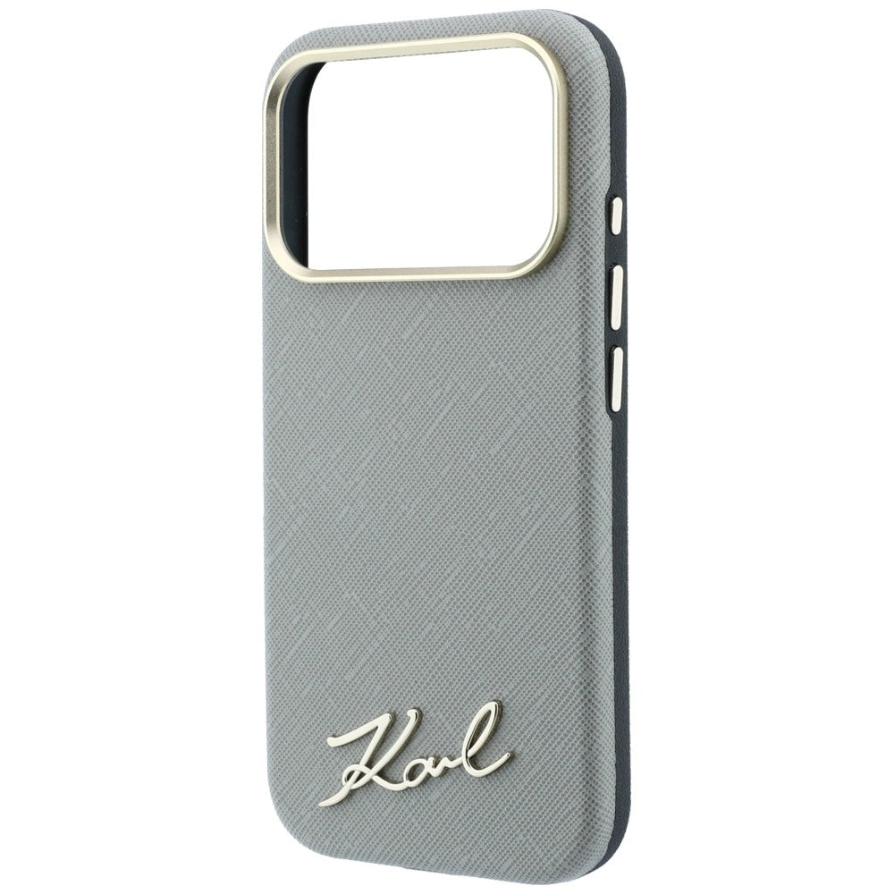 MagSafe-kuori Apple iPhone 18 Pro / 17 Pro:lle, Karl Lagerfeld, Saffiano Small Script Metal Logo, Harmaa Beige