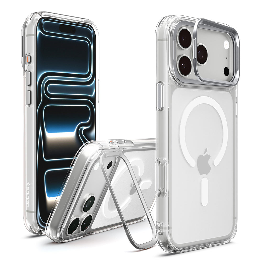 MagSafe-kuori Apple iPhone 18 Pro / 17 Pro:lle, Spigen, Ultra Hybrid Optik S, Hopeanvärinen Läpinäkyvä ACS11921