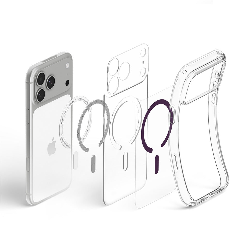 MagSafe-suojakuori Apple iPhone 18 Pro / 17 Pro -puhelimelle, Spigen Ultra Hybrid, läpinäkyvä viininpunainen ACS12335