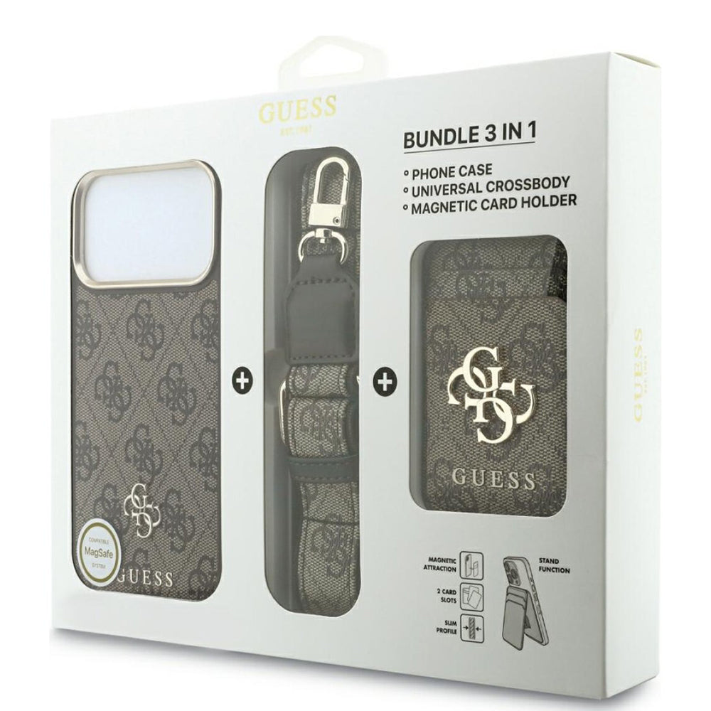 MagSafe-kuori Apple iPhone 18 Pro Max / 17 Pro Max -puhelimelle, Guess, 4G Cardslot & Big Strap, ruskea