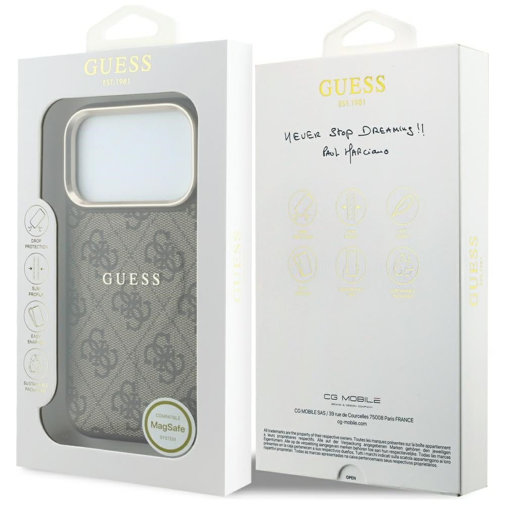 MagSafe-kuori Apple iPhone 18 Pro Max / 17 Pro Max, Guess, 4G Embossed Classic, Ruskea