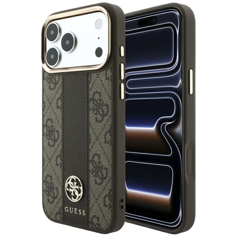 MagSafe-kuori Apple iPhone 18 Pro Max / 17 Pro Max, Guess, 4G Stripe Round Classic Logo, Ruskea