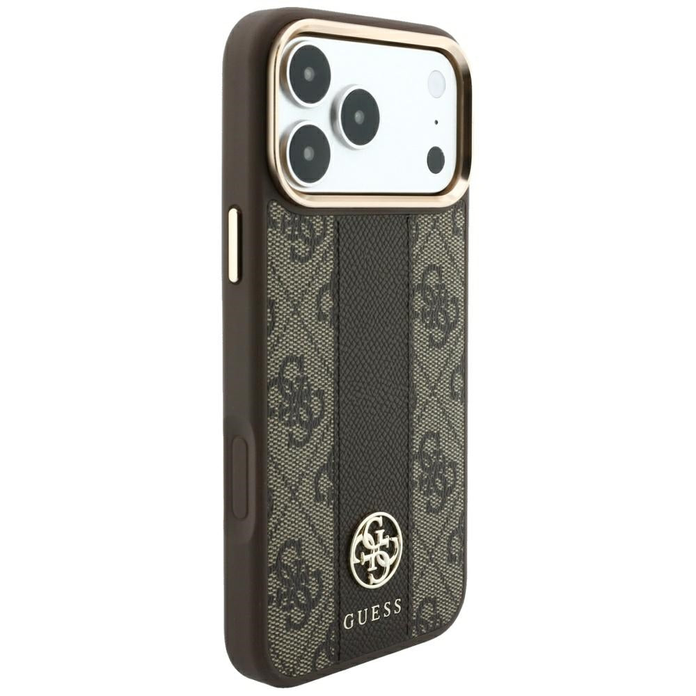 MagSafe-kuori Apple iPhone 18 Pro Max / 17 Pro Max, Guess, 4G Stripe Round Classic Logo, Ruskea