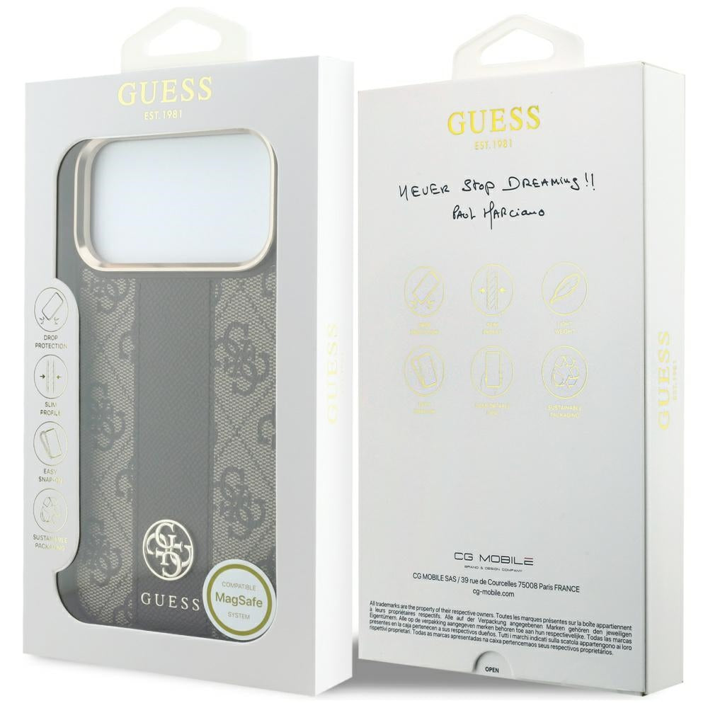 MagSafe-kuori Apple iPhone 18 Pro Max / 17 Pro Max, Guess, 4G Stripe Round Classic Logo, Ruskea