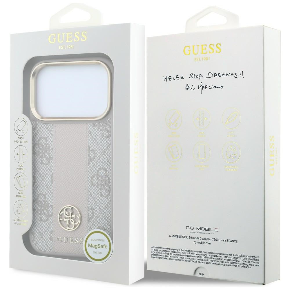 MagSafe-kuori Apple iPhone 18 Pro Max / 17 Pro Max, Guess, 4G Stripe Round Classic Logo, Vaaleanpunainen