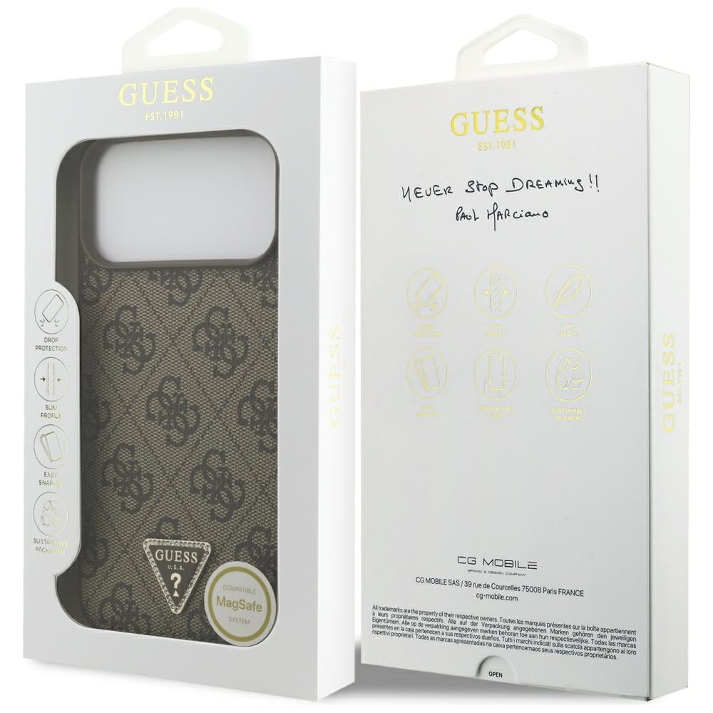 MagSafe-kuori Apple iPhone 18 Pro Max / 17 Pro Max, Guess, 4G Triangle Strass, Ruskea
