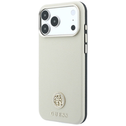 MagSafe-kuori Apple iPhone 18 Pro Max / 17 Pro Max, Guess, rakeinen pyöreä strassilogo, beige