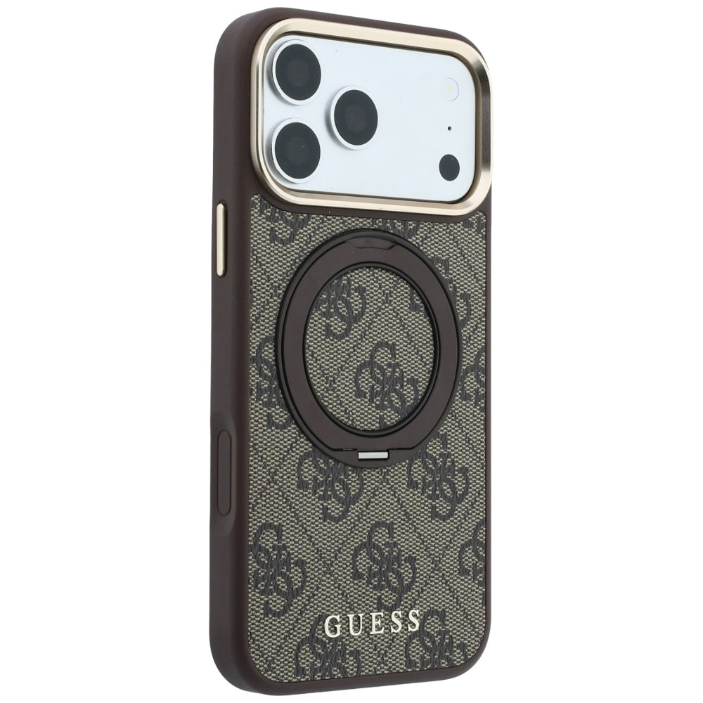 MagSafe Case for Apple iPhone 18 Pro Max / 17 Pro Max, Guess, Ring Stand 360 4G Classic Logo, Brown