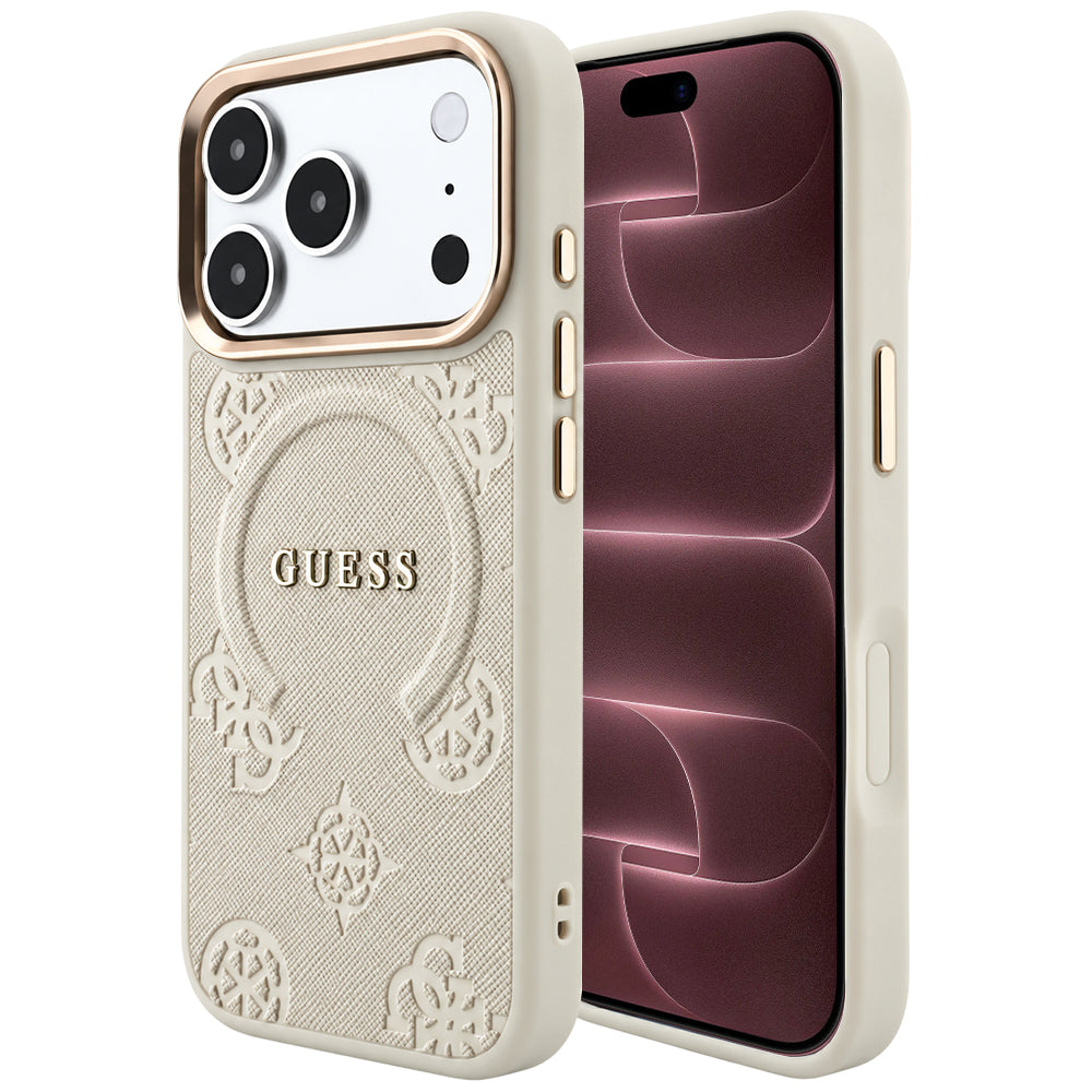 MagSafe-kuori Apple iPhone 18 Pro Max / 17 Pro Max, Guess, Saffiano Peony Hot Stamp, Beige