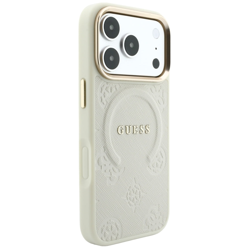 MagSafe-kuori Apple iPhone 18 Pro Max / 17 Pro Max, Guess, Saffiano Peony Hot Stamp, Beige