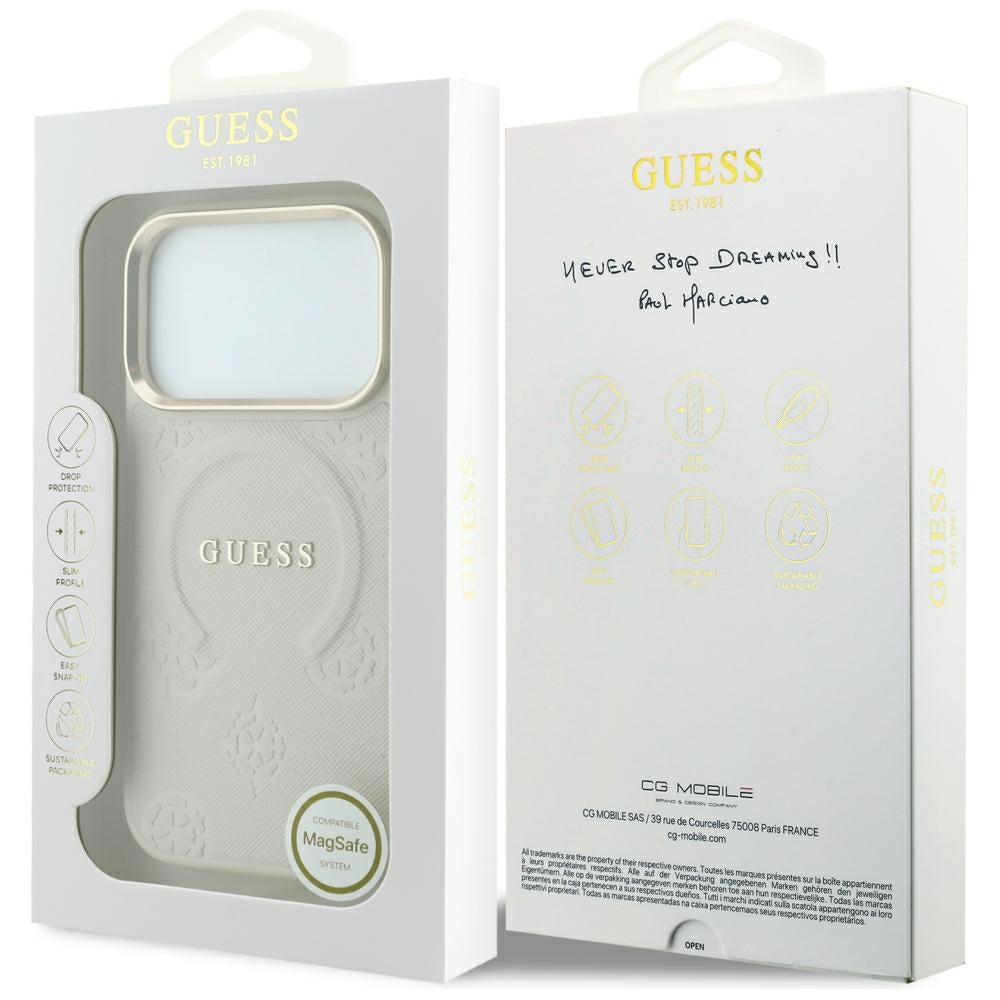 MagSafe-kuori Apple iPhone 18 Pro Max / 17 Pro Max, Guess, Saffiano Peony Hot Stamp, Beige