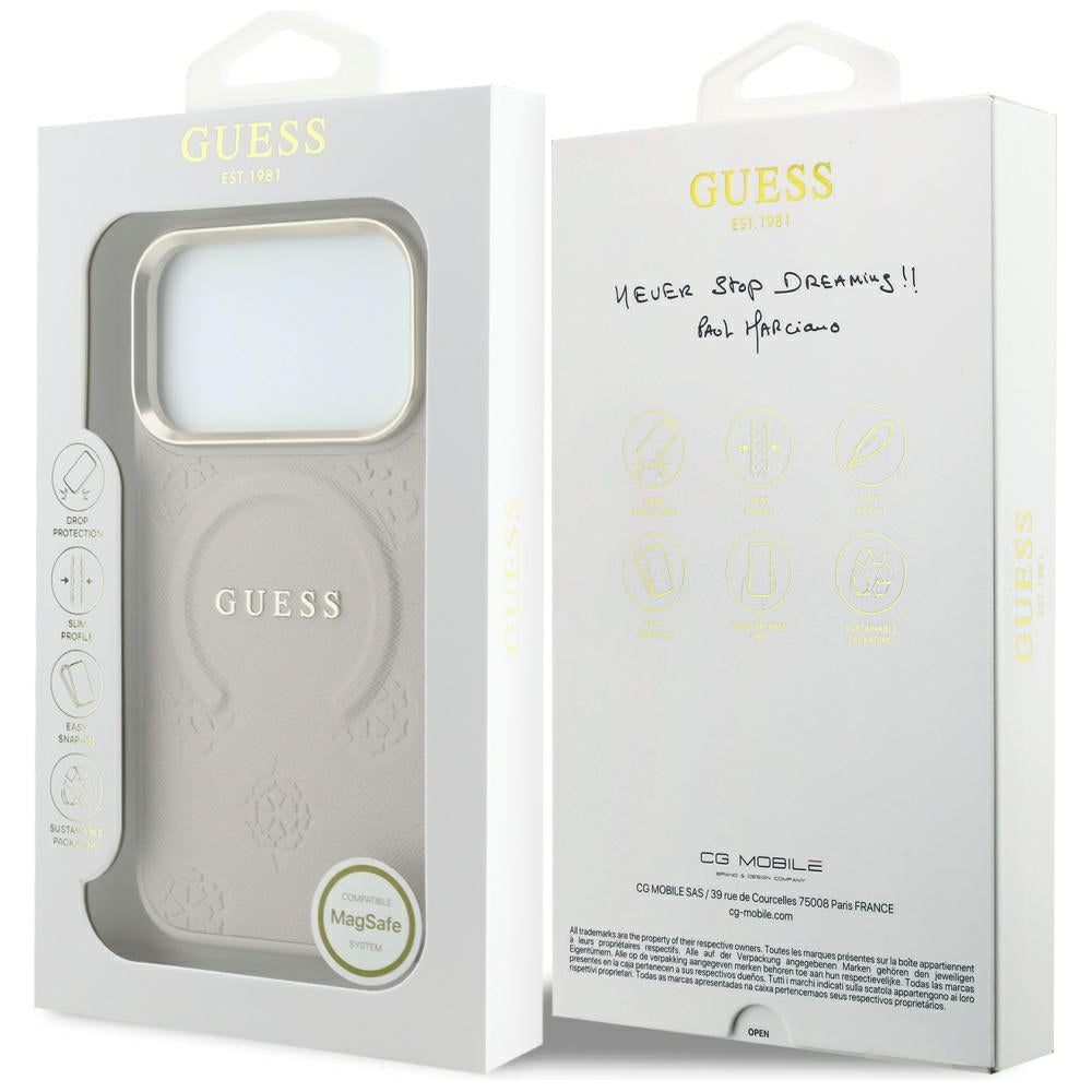 MagSafe-kuori Apple iPhone 18 Pro Max / 17 Pro Max, Guess, Saffiano Peony Ring, Vaaleanpunainen