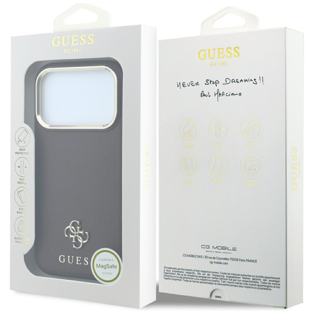 MagSafe-kuori Apple iPhone 18 Pro Max / 17 Pro Max, Guess, Saffiano Small 4G Classic, Viininpunainen