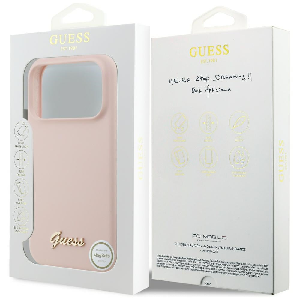 MagSafe-kuori Apple iPhone 18 Pro Max / 17 Pro Max, Guess, Script Metal Logo, Vaaleanpunainen