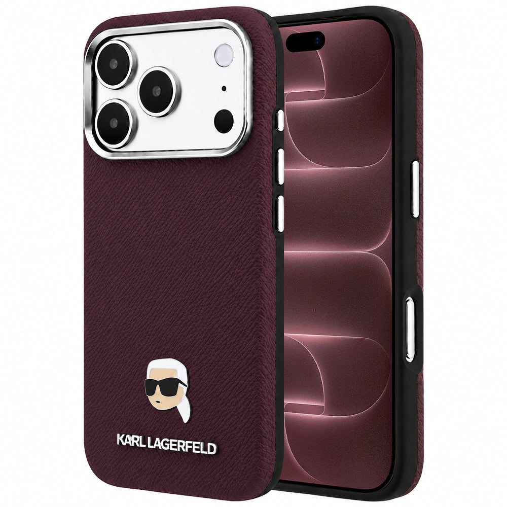 MagSafe-kuori Apple iPhone 18 Pro Max / 17 Pro Max, Karl Lagerfeld, Karhennettu Karl Head's Metal, Viininpunainen