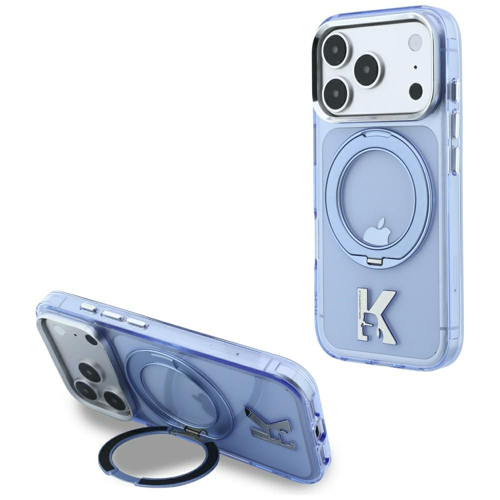 MagSafe-kuori Apple iPhone 18 Pro Max / 17 Pro Max, Karl Lagerfeld, IML Ring Stand Kameo Metal, Sininen