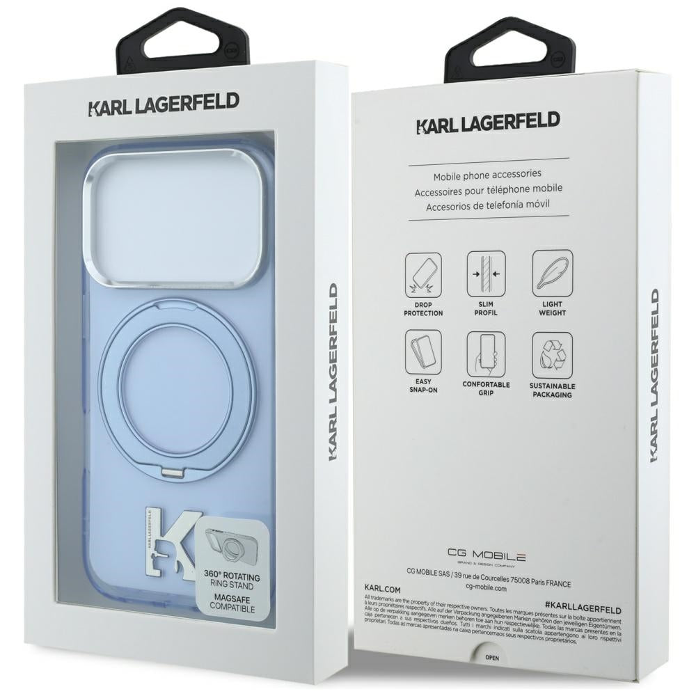 MagSafe-kuori Apple iPhone 18 Pro Max / 17 Pro Max, Karl Lagerfeld, IML Ring Stand Kameo Metal, Sininen