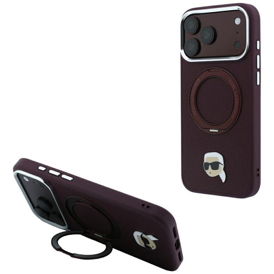 MagSafe-kuori Apple iPhone 18 Pro Max / 17 Pro Max, Karl Lagerfeld, Ring Stand 360 Karl Pin, Viininpunainen