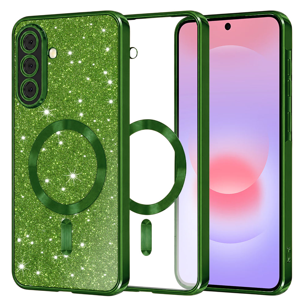 MagSafe-kuori Samsung Galaxy A37 5G:lle, Techsuit, Luxury Glitter, Tummanvihreä