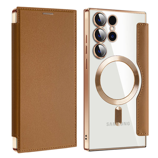 MagSafe-kuori Samsung Galaxy S23 Ultra S918:lle, Techsuit, SmartMag Book, Ruskea